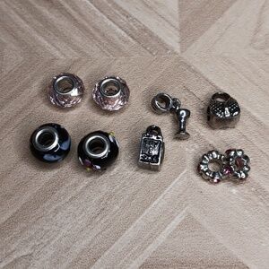 Bracelet charms and beads glass, wine glass, purses 9 total